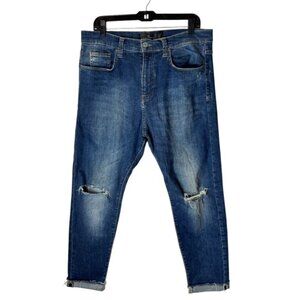 Zara‎ Man Jeans Men 32 Blue Medium Wash Denim Distressed Faded Cropped Skinny